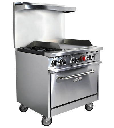 Black Diamond Gas Range with Griddle Combo, 60,000 BTUs, 36"W, in Stainless Steel<br />